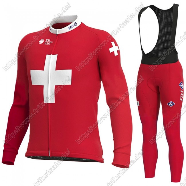 Swiss FDJ 2021 Fahrradbekleidung Radtrikot Langarm+Lang Trägerhose RBSGQ Swiss FDJ 2021 Fahrradbekleidung Radtrikot Langarm+Lang Trägerhose RBSGQ