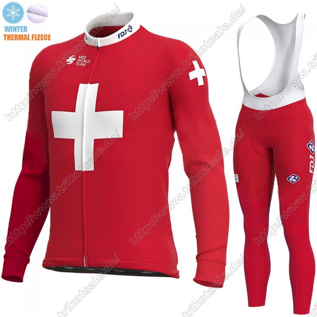 Swiss FDJ Winter Thermal Fleece 2021 Fahrradbekleidung Radtrikot Langarm+Lang Trägerhose YPTGH Swiss FDJ Winter Thermal Fleece 2021 Fahrradbekleidung Radtrikot Langarm+Lang Trägerhose YPTGH